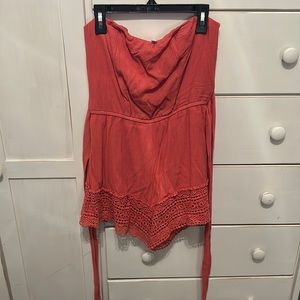 Orange Strapless Romper